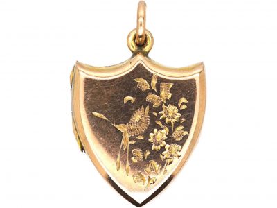 Edwardian 9ct Back & Front Shield Shaped Locket with Swallow Motif