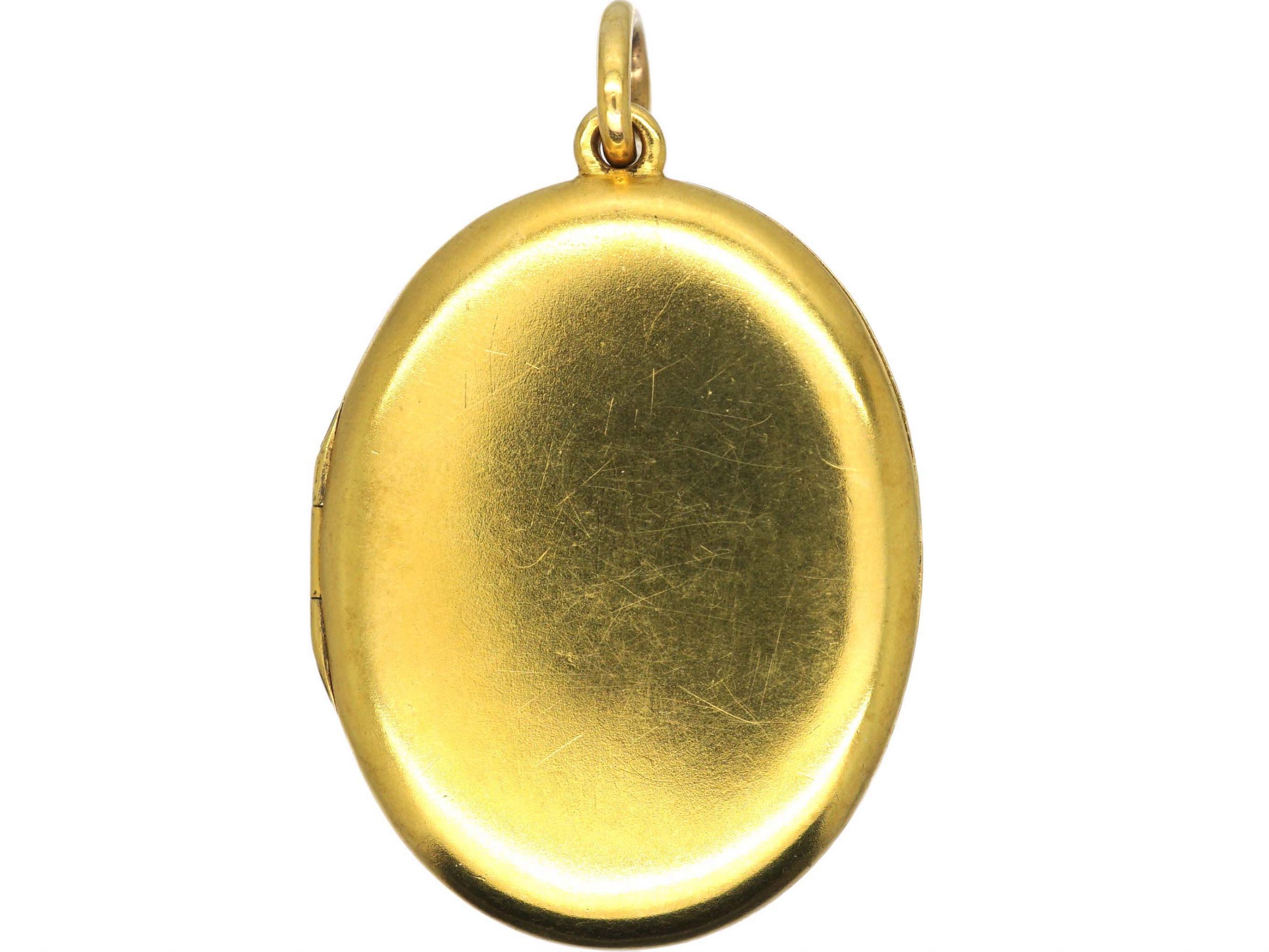 Victorian 18ct Gold Wave Locket with Natural Split Pearl & Blue Enamel ...