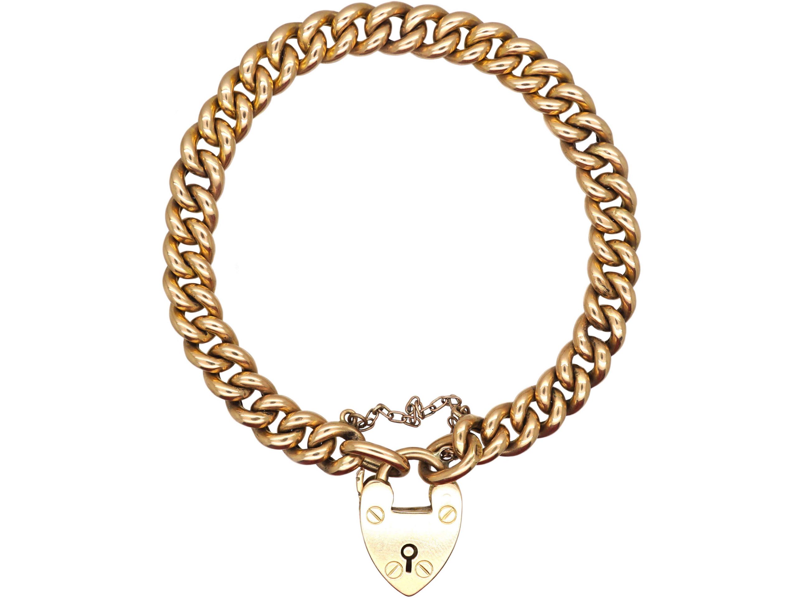 Edwardian 15ct Gold Curb Bracelet with Padlock (150U) | The Antique ...