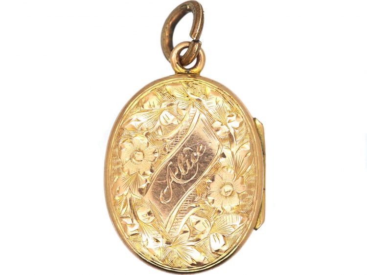 Victorian 9ct Back & Front Oval Locket with Engraved Detail