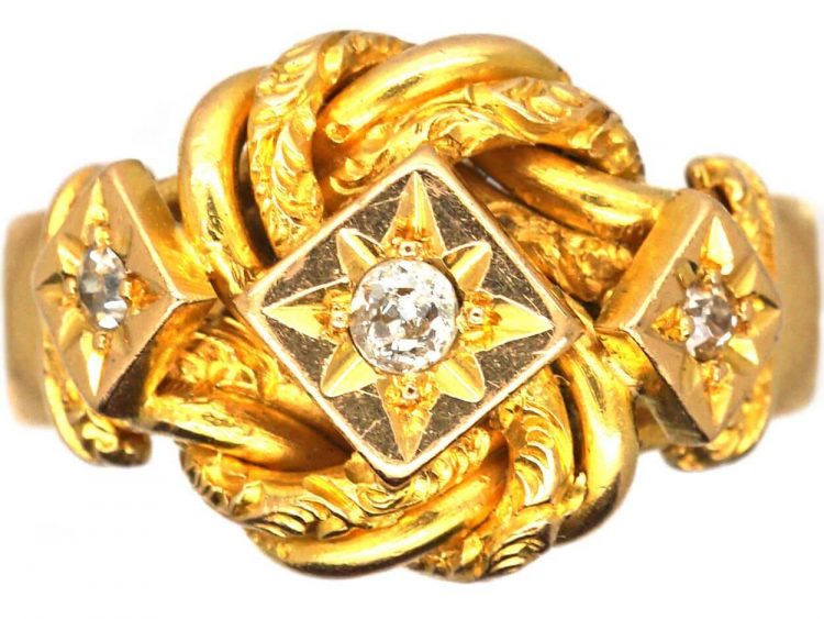 Edwardian 18ct Gold Lover's Knot Ring set with Diamonds