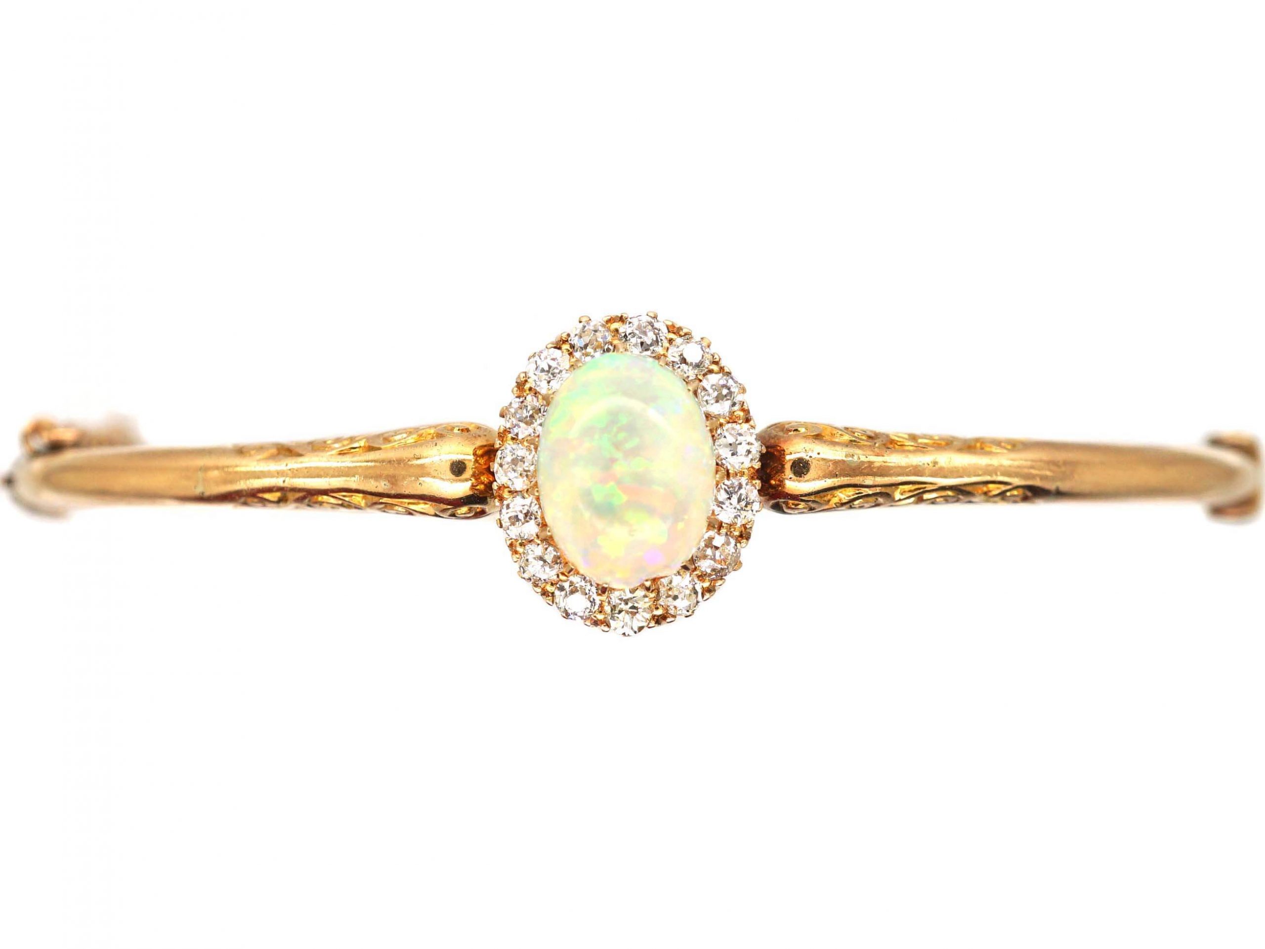 Edwardian 15ct Gold, Opal and Diamond Bangle (156U) | The Antique ...