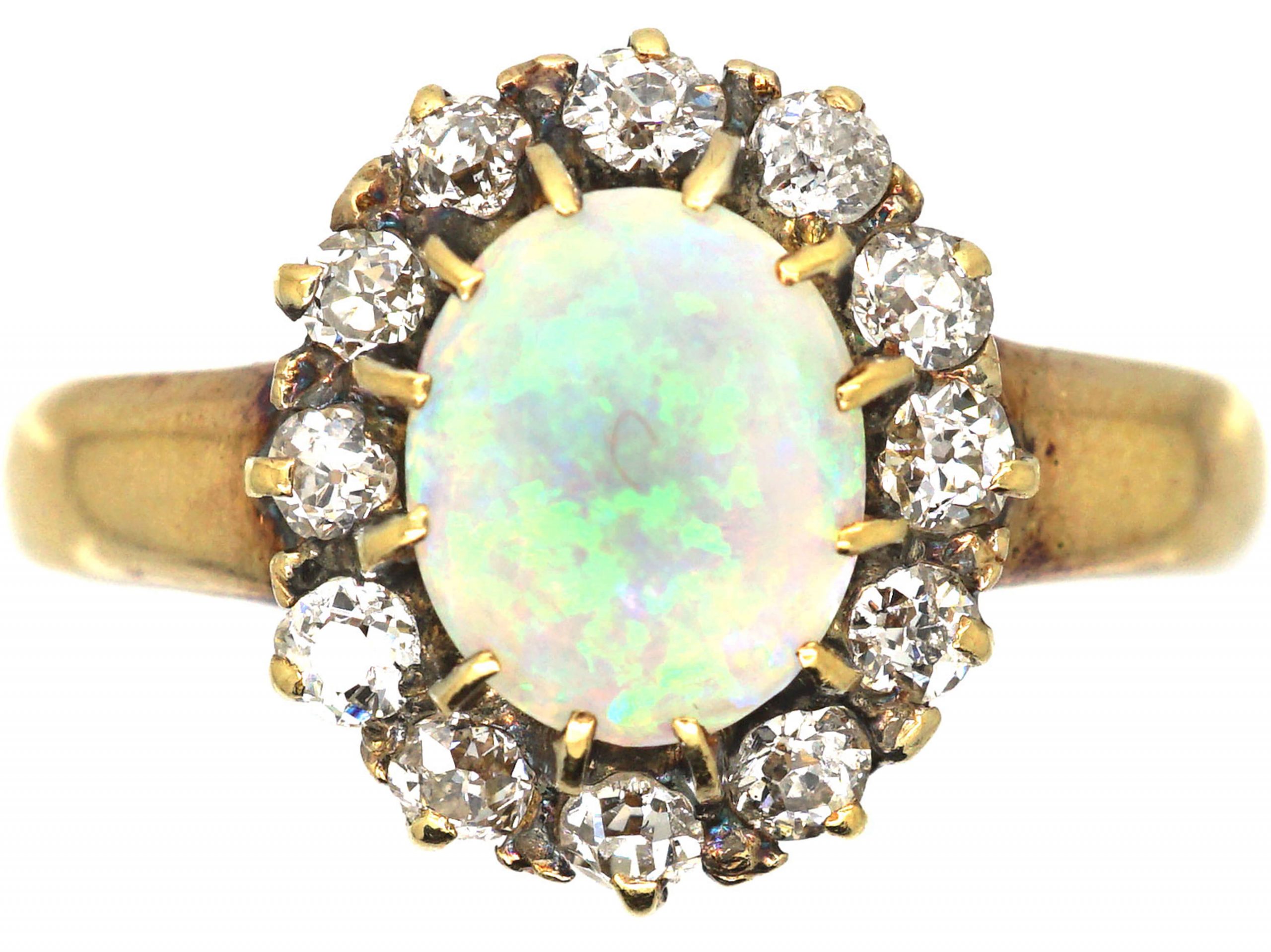 Edwardian 18ct Gold, Opal & Diamond Cluster Ring (171U) | The Antique ...