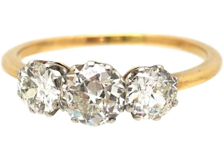 Edwardian 18ct Yellow Gold Three Stone Diamond Ring
