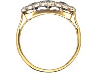 Art Deco 18ct & Platinum, Three Stone French Cut Sapphire & Diamond Ring