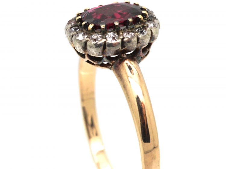 Edwardian 15ct Gold, Ruby & Diamond Oval Cluster Ring