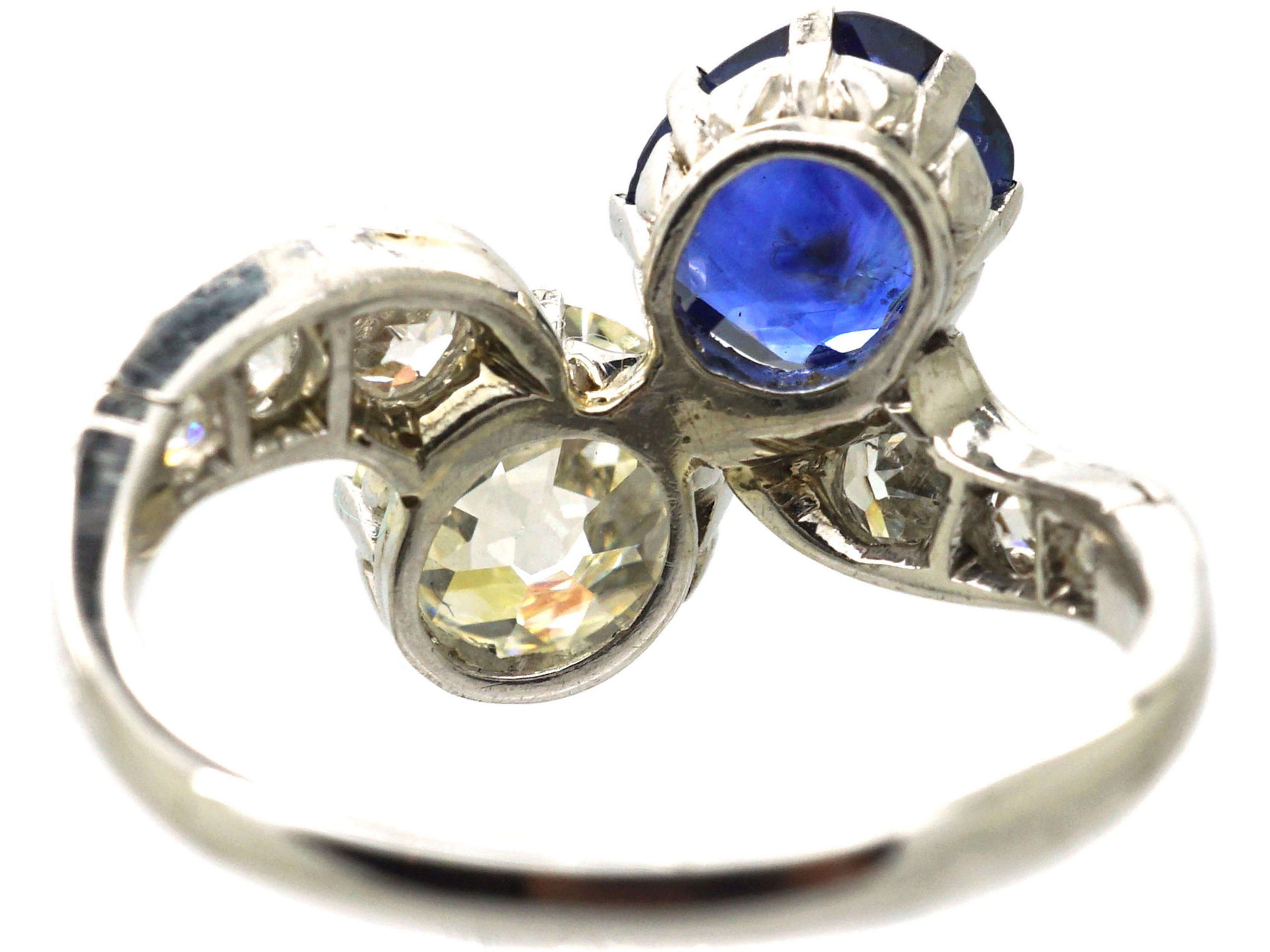 Early 20th Century Unheated Ceylon Sapphire & Diamond Crossover Ring ...