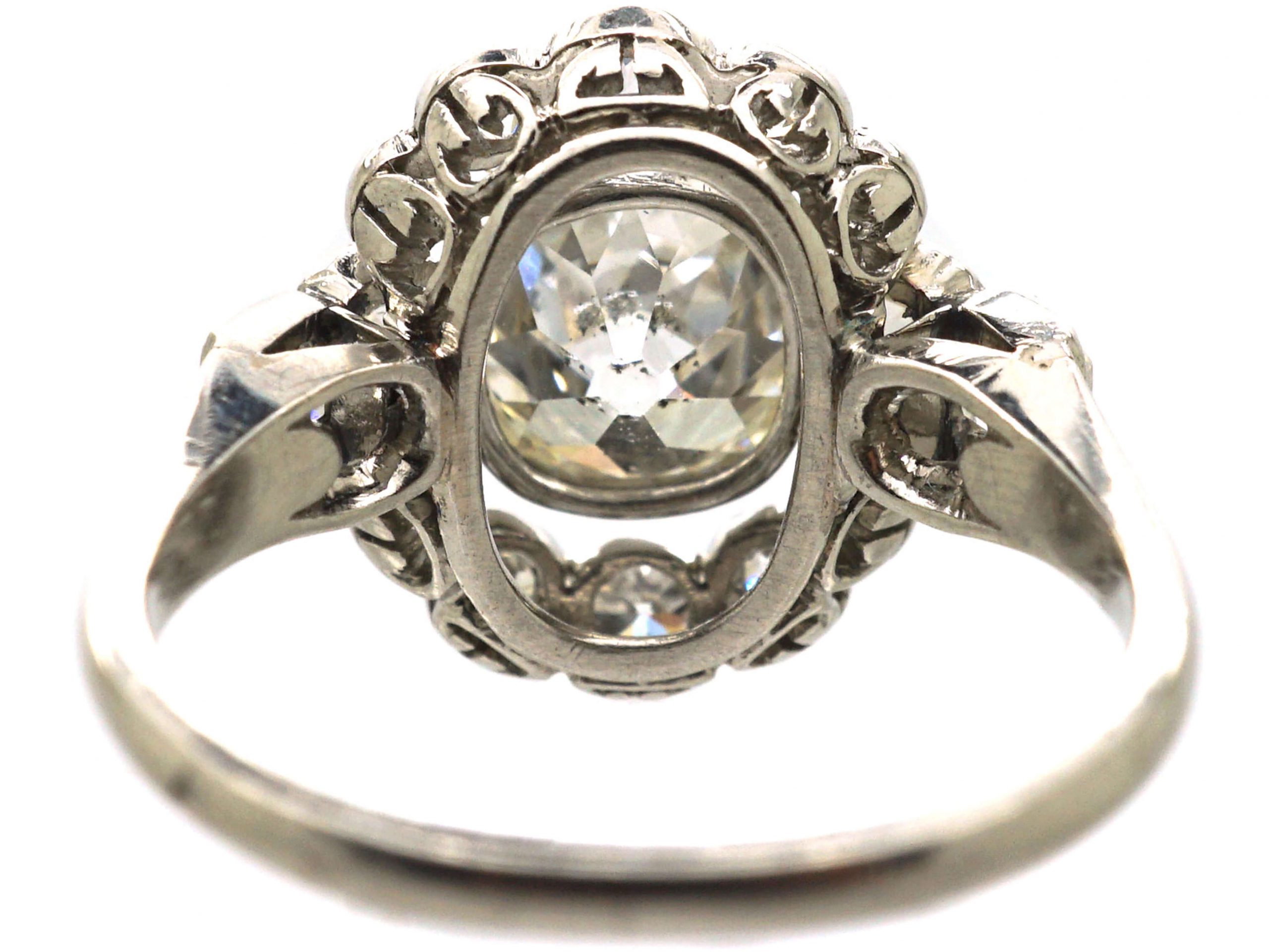 French Art Deco Platinum & Diamond Cluster Ring with a Large Centre ...