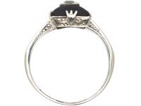 Art Deco 18ct White Gold, Onyx & diamond Rectangular Shaped Ring