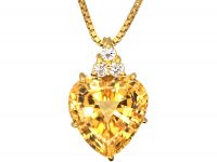 18ct Gold, Topaz & Diamond Heart Shaped Pendant on 18ct Gold Chain