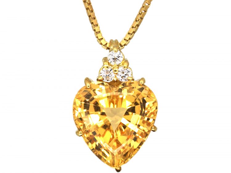 18ct Gold, Topaz & Diamond Heart Shaped Pendant on 18ct Gold Chain