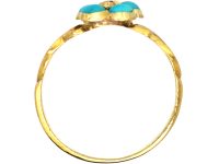 Early 19th Century 15ct Gold & Turquoise Forget Me Not Flower Ring with a Ruby in the Centre
