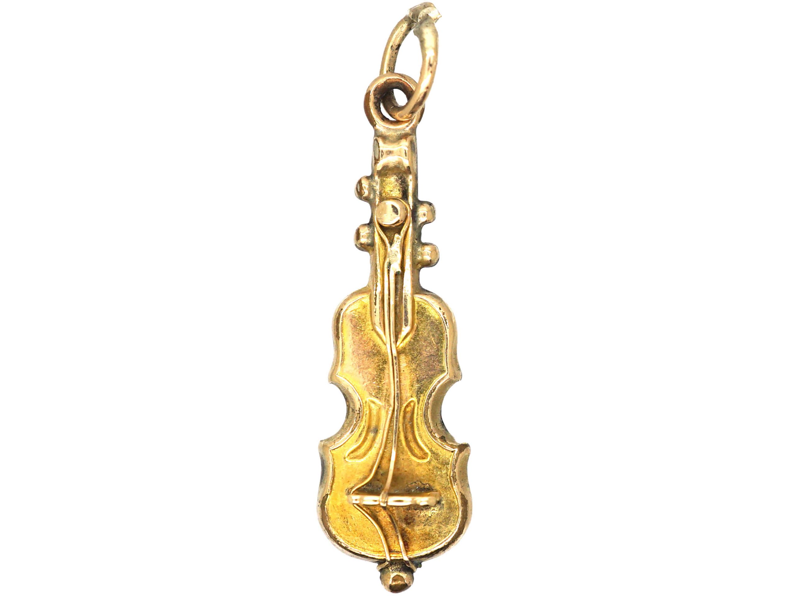 Edwardian 9ct Gold Violin Charm (153U) The Antique Jewellery Company