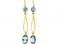 Edwardian 15ct Gold & Aquamarine Drop Earrings