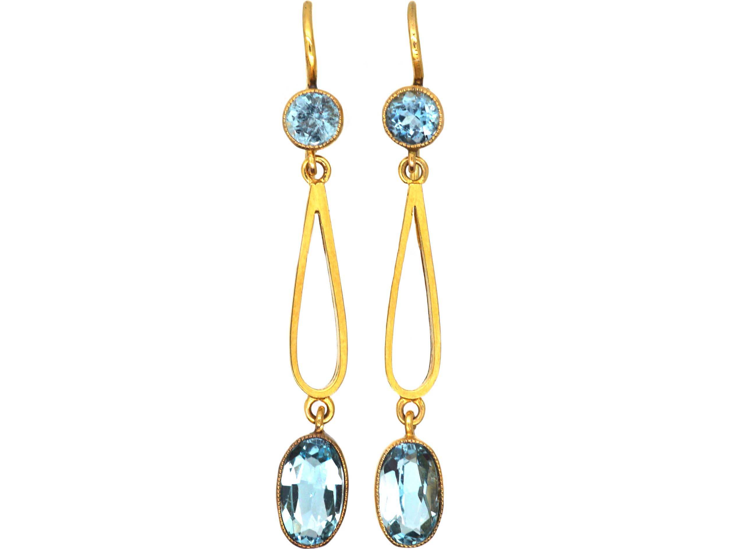 Edwardian 15ct Gold & Aquamarine Drop Earrings () | The Antique ...