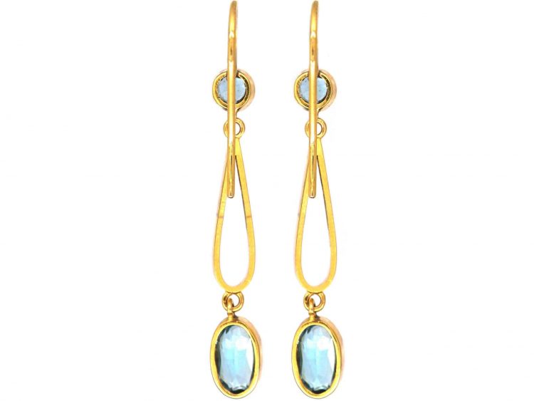 Edwardian 15ct Gold & Aquamarine Drop Earrings