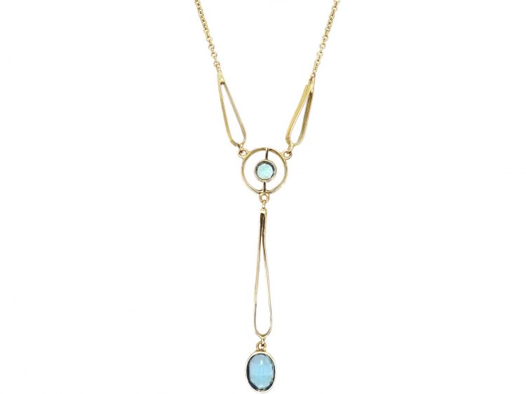 Edwardian 15ct Gold & Aquamarine Drop Necklace