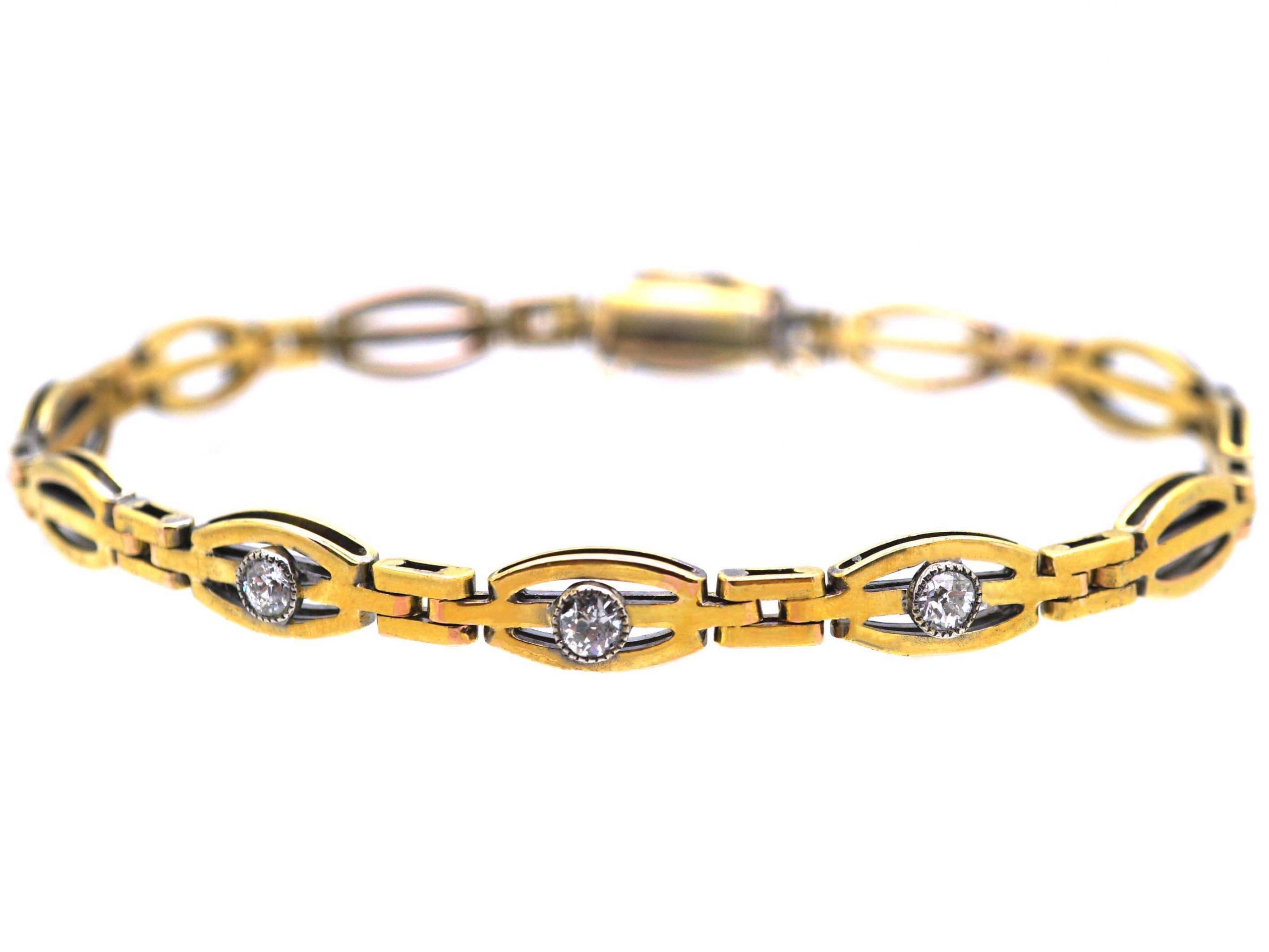 Early 20th Century 14ct Gold Articulated Bracelet set with Three ...