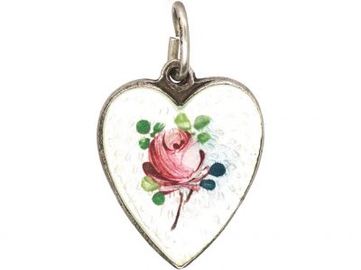 Norwegian Heart Shaped Pendant with Enamelled Rose & Lion