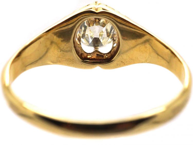 Victorian 18ct Gold, Old Mine Cut Solitaire Ring with Ornate Shoulders
