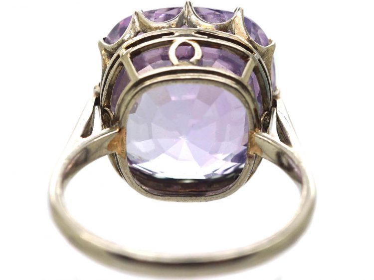 Art Deco Platinum Solitaire Ring set with a Large Lilac Unheated Ceylon Sapphire