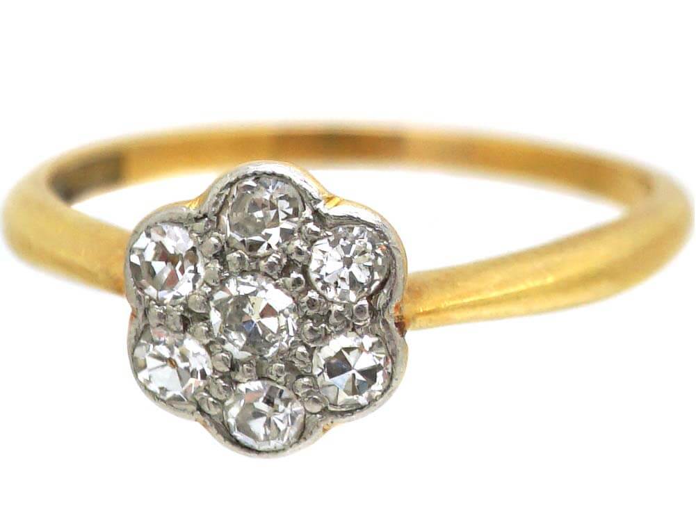 Edwardian 18ct Gold & Platinum, Diamond Daisy Cluster Ring (216U) | The ...