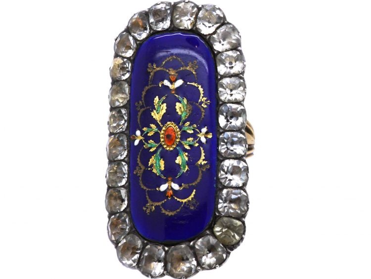 French Early 19th Century Large Enamel & Paste Ring