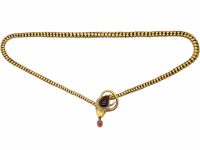 Victorian 18ct Gold Snake Necklace set with Cabochon Garnets, Diamonds, Emeralds & a Ruby in Original Case