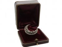 Victorian 15ct Gold & Silver Crescent Brooch set with Rose Diamonds in Original Case