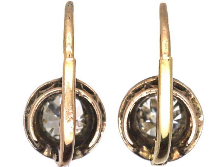 19th Century Austrian Old Mine Cut Diamond Solitaire Earrings in the Original Case
