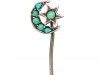Edwardian Silver Moon & Star Tie Pin set with Turquoise