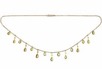 Edwardian 15ct Gold Fringe Necklace with Peridot & Natural Split Pearl Drops