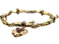 Regency 15ct Gold Bracelet set with Cabochon Garnets with Drop Heart in Original Case