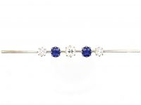 Art Deco 18ct White Gold & Platinum, Sapphire & Diamond Bar Brooch