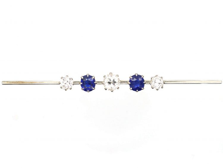 Art Deco 18ct White Gold & Platinum, Sapphire & Diamond Bar Brooch