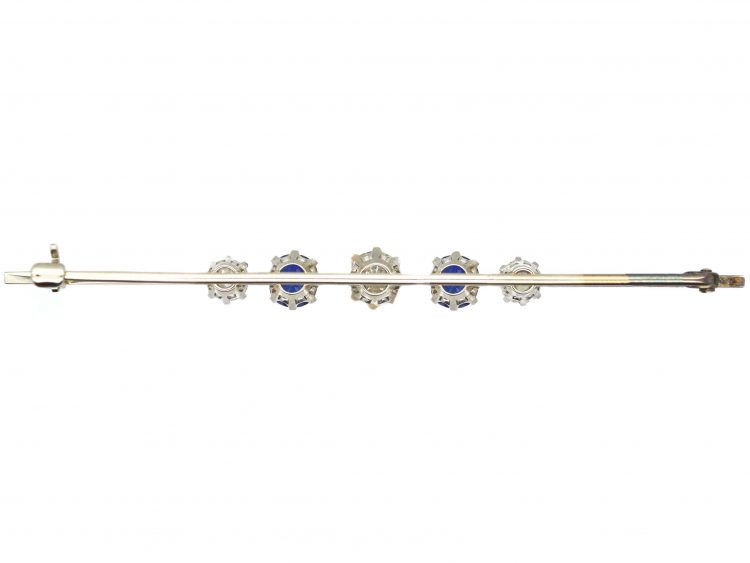 Art Deco 18ct White Gold & Platinum, Sapphire & Diamond Bar Brooch