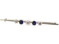 Art Deco 18ct White Gold & Platinum, Sapphire & Diamond Bar Brooch