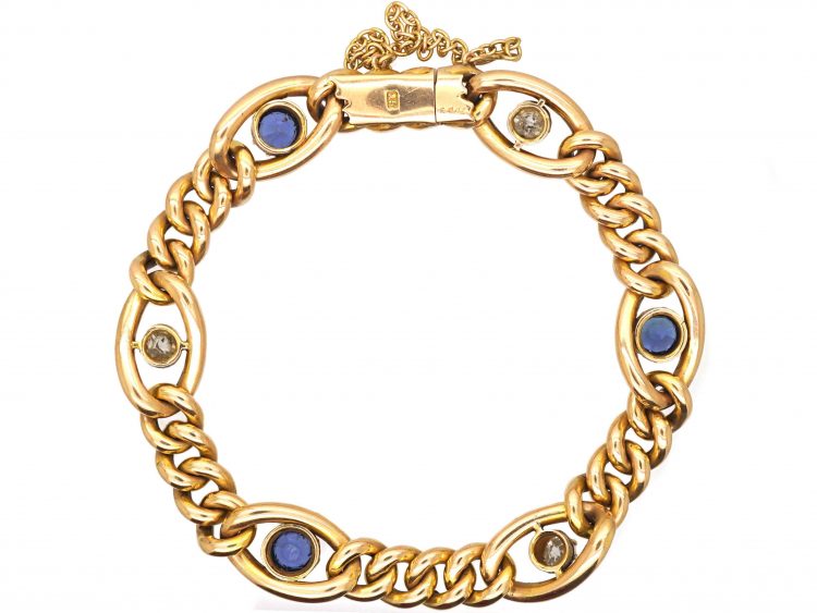 Edwardian 15ct Gold Curb Bracelet set with Sapphire & Diamonds