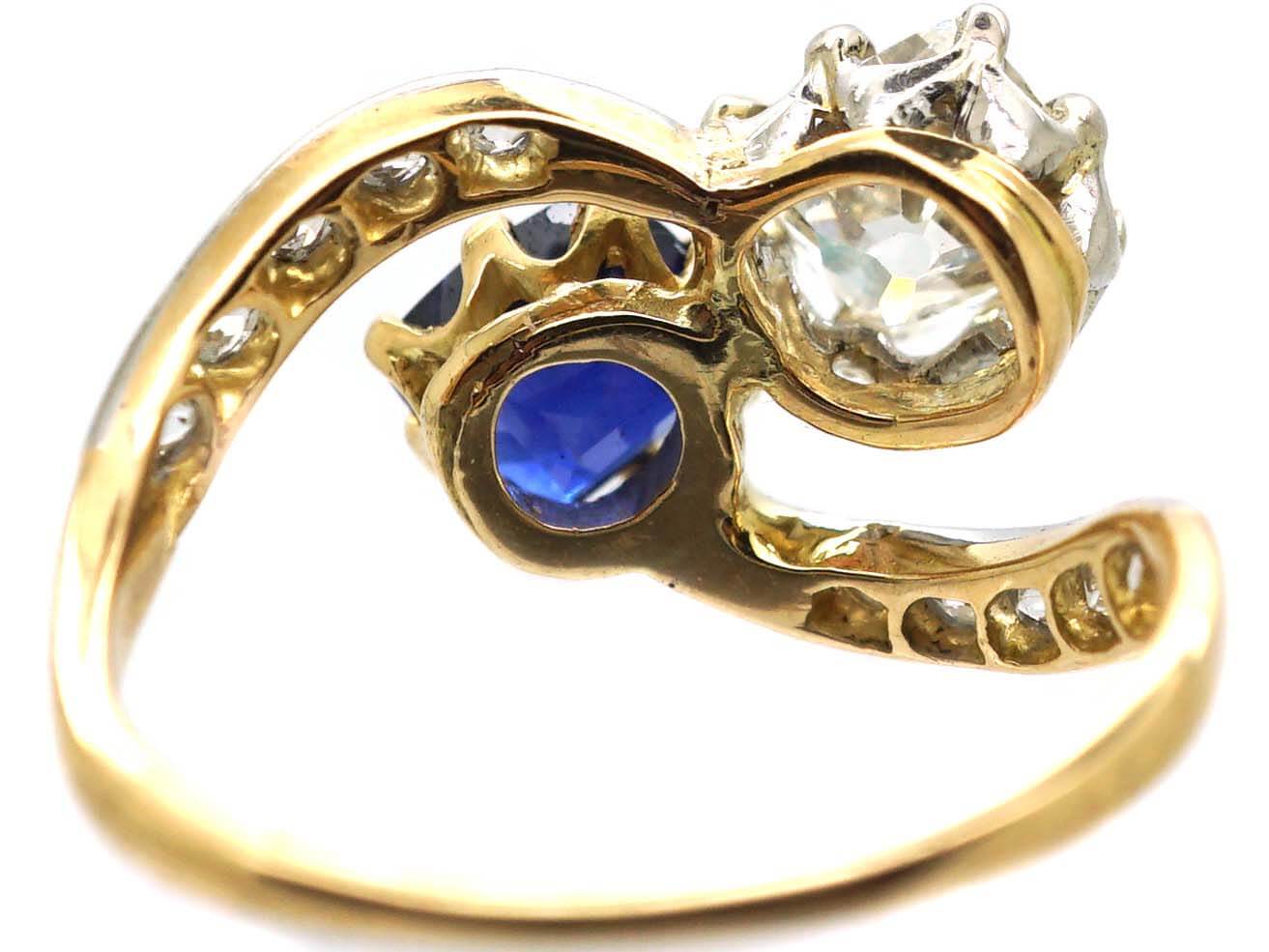 Edwardian 18ct Gold & Platinum, Rectangular Diamond & Sapphire ...