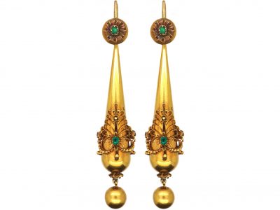 Georgian 18ct Gold Drop Earrings set with Emeralds & Rubies