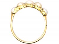Victorian 18ct Gold Ring set with Five Natural Pearls with Rose Diamond Points