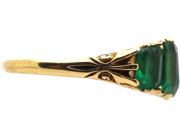 Victorian 18ct Gold & Emerald Paste Five Stone Carved Half Hoop Ring