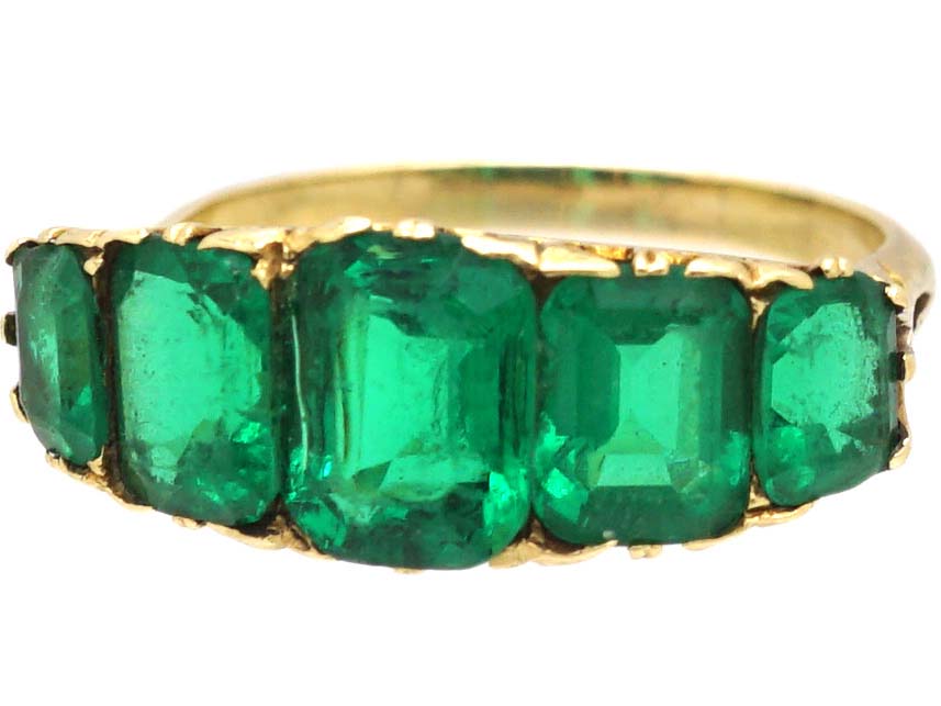 Victorian 18ct Gold & Emerald Paste Five Stone Carved Half Hoop Ring ...