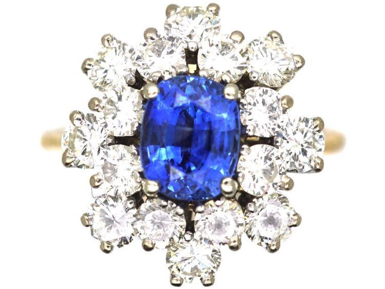 Modernist 18ct Gold Cluster Ring set with a Sapphire & Diamonds
