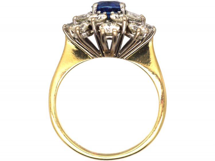 Modernist 18ct Gold Cluster Ring set with a Sapphire & Diamonds
