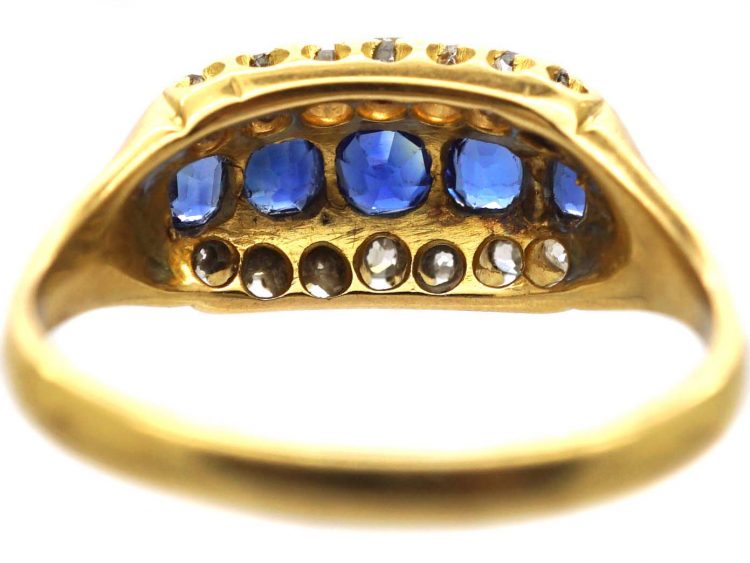 Edwardian 18ct Gold Boat Shaped Ring set with Sapphires & Diamonds