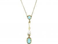 Edwardian 15ct Gold, Aquamarine & Natural Split Pearl Pendant on 15ct Gold Chain