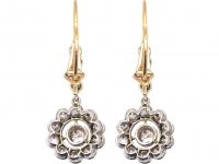 Edwardian 15ct Gold & Platinum, Diamond Cluster Drop Earrings