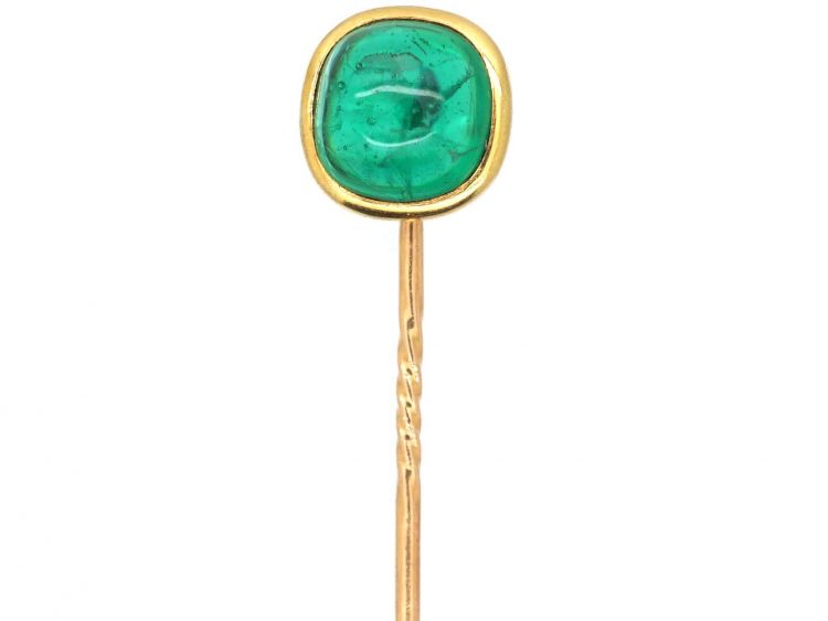 Edwardian 18ct Gold & Cabochon Flux Emerald Tie Pin