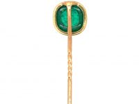 Edwardian 18ct Gold & Cabochon Flux Emerald Tie Pin